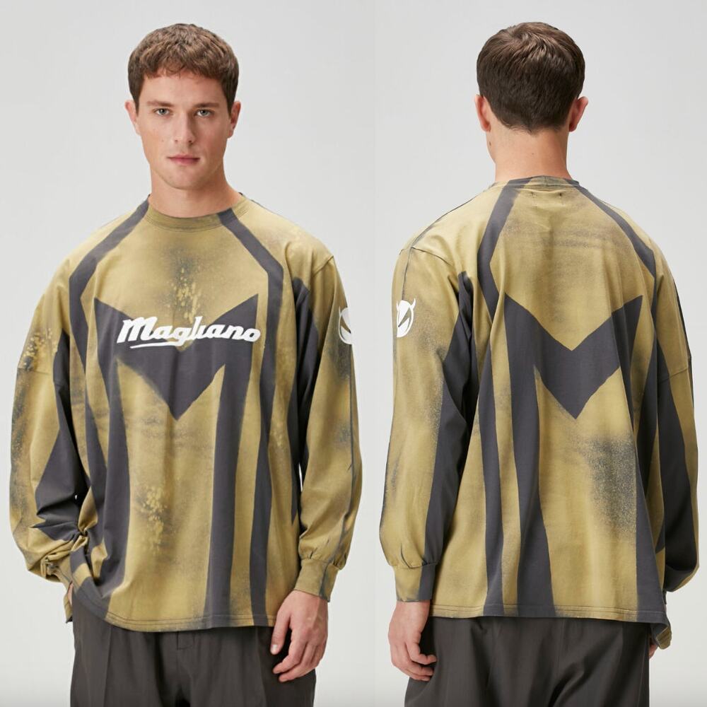 Magliano | Green & Gray Phantom Asymmetric Twisted Long Sleeve Logo T-Shirt XL